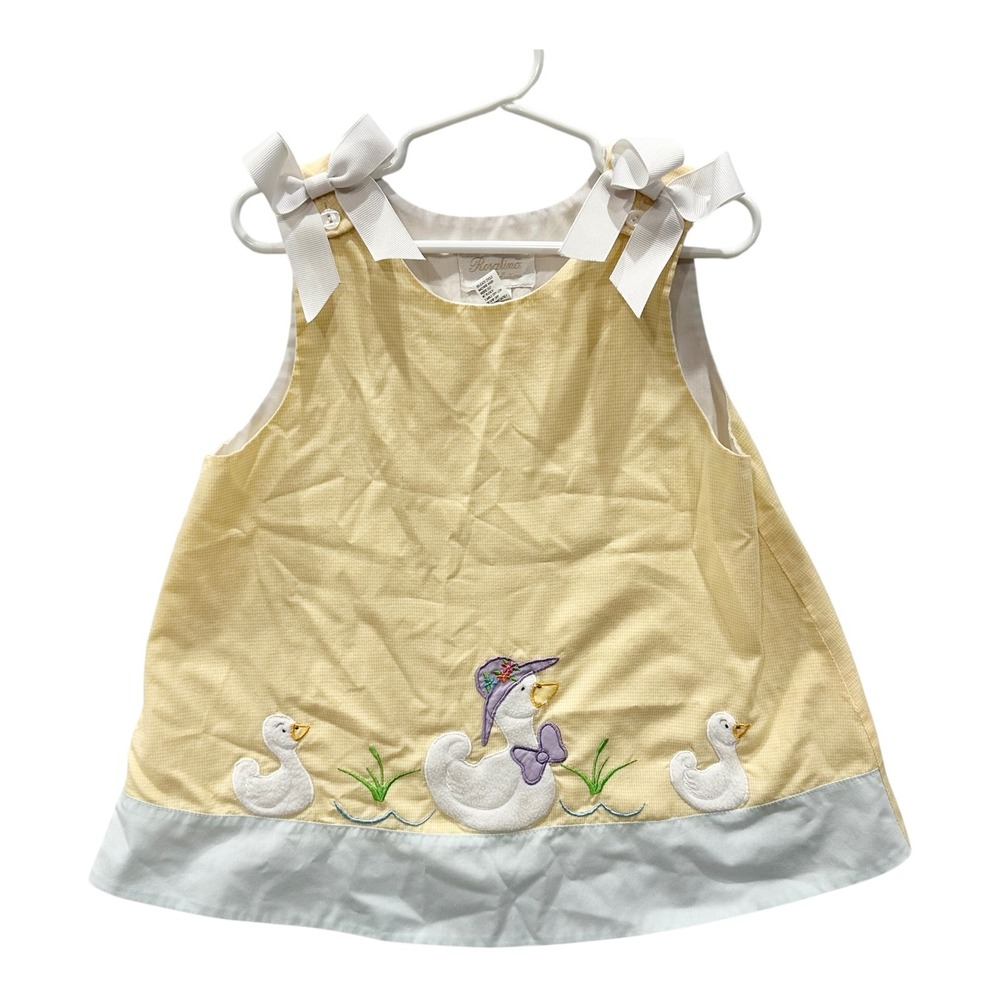 Rosalina Girls Yellow Gingham Duck Embroidered Bow Dress 3T Vintage Style